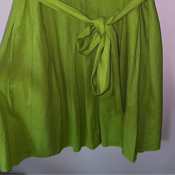 Jessica Howard Dress Size 14 Linen Blend Green Ruffle V Neck Pleated A Line - Picture 4 of 9